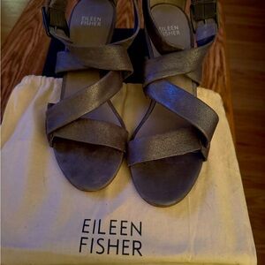 Eileen Fischer sandals metallic grey, worn only a few times